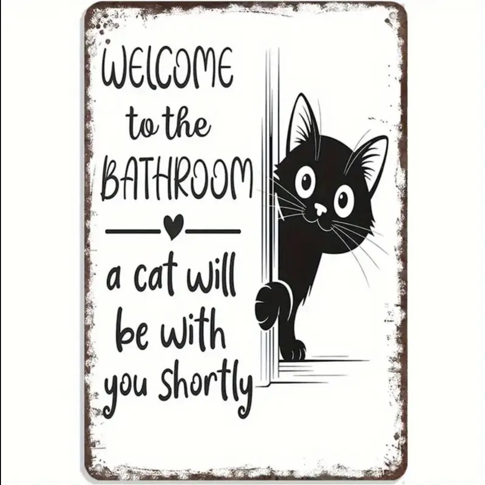 Aluminum 🪢 NIP Black and White Cat Bathroom Sign